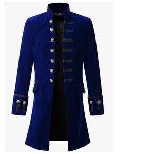DarcChic Mens Navy Blue Velvet Goth Steampunk Victorian Frock Coat, Size Small